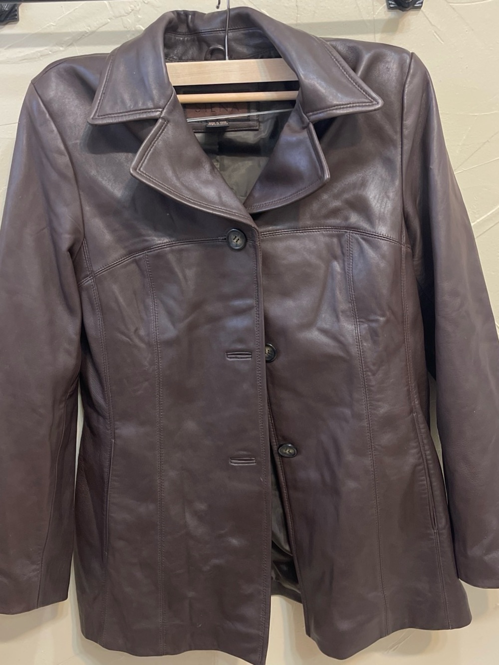 Women's Dark Brown Leather Button-Front Jacket